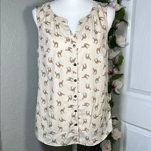 🐪 NWT Croft & Barrow Brown Tan Sleeveless Button Down Blouse